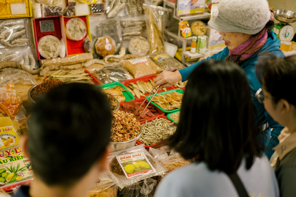 Buying ingredients for the cooking class at Dam market in Nha Trang